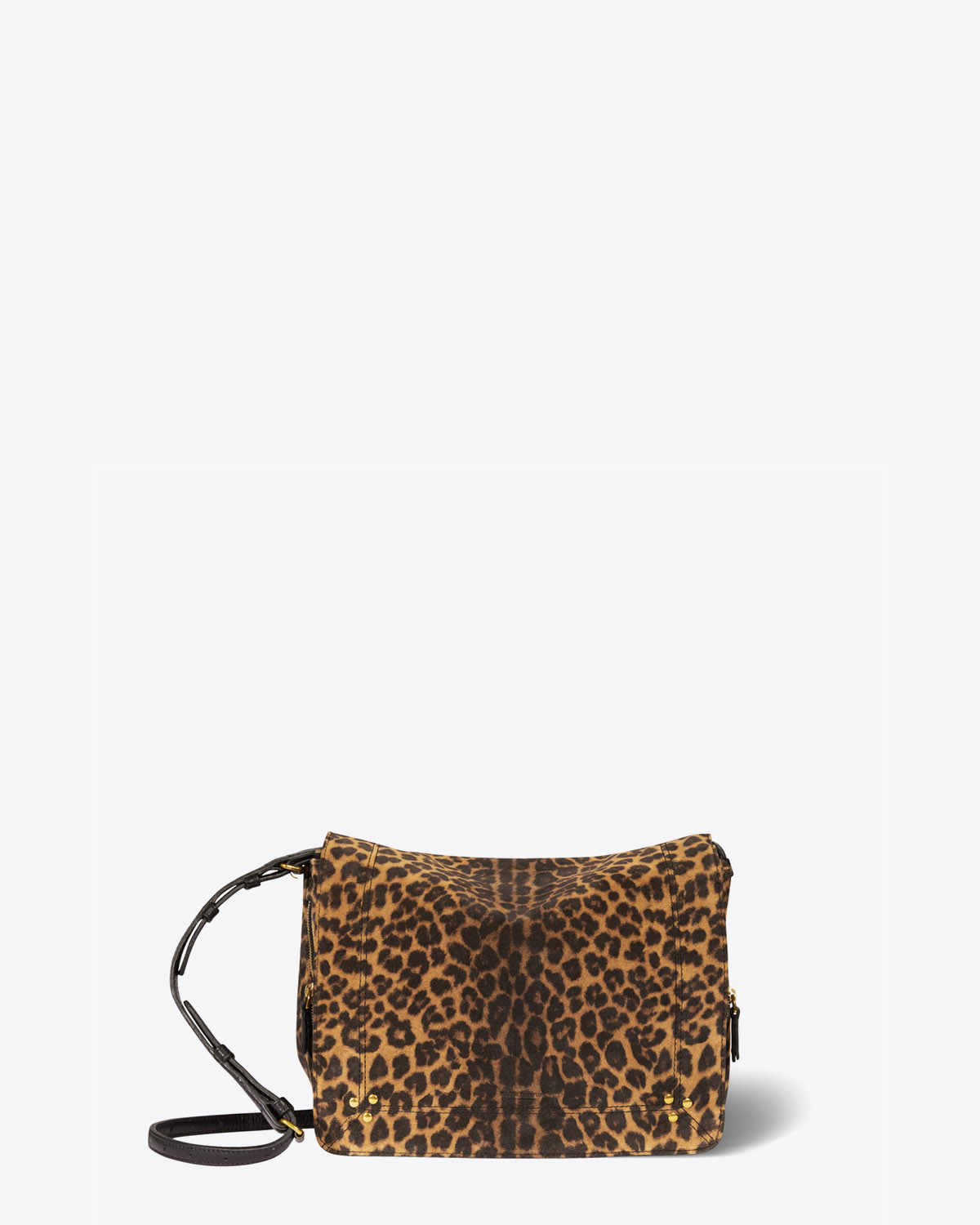 Sac bandouli&egrave;re Igor split l&eacute;opard chamois J&eacute;r&ocirc;me Dreyfuss. Face.