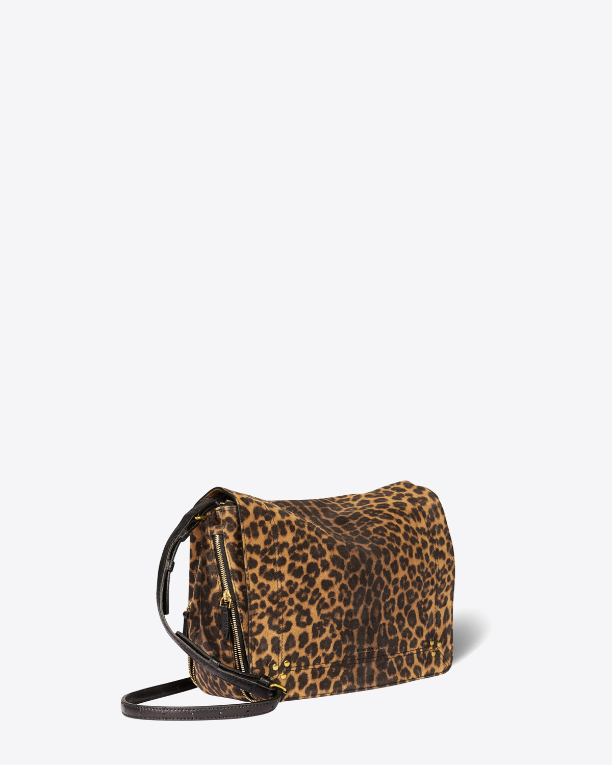 Sac bandouli&egrave;re Igor split l&eacute;opard chamois J&eacute;r&ocirc;me Dreyfuss. Profil.