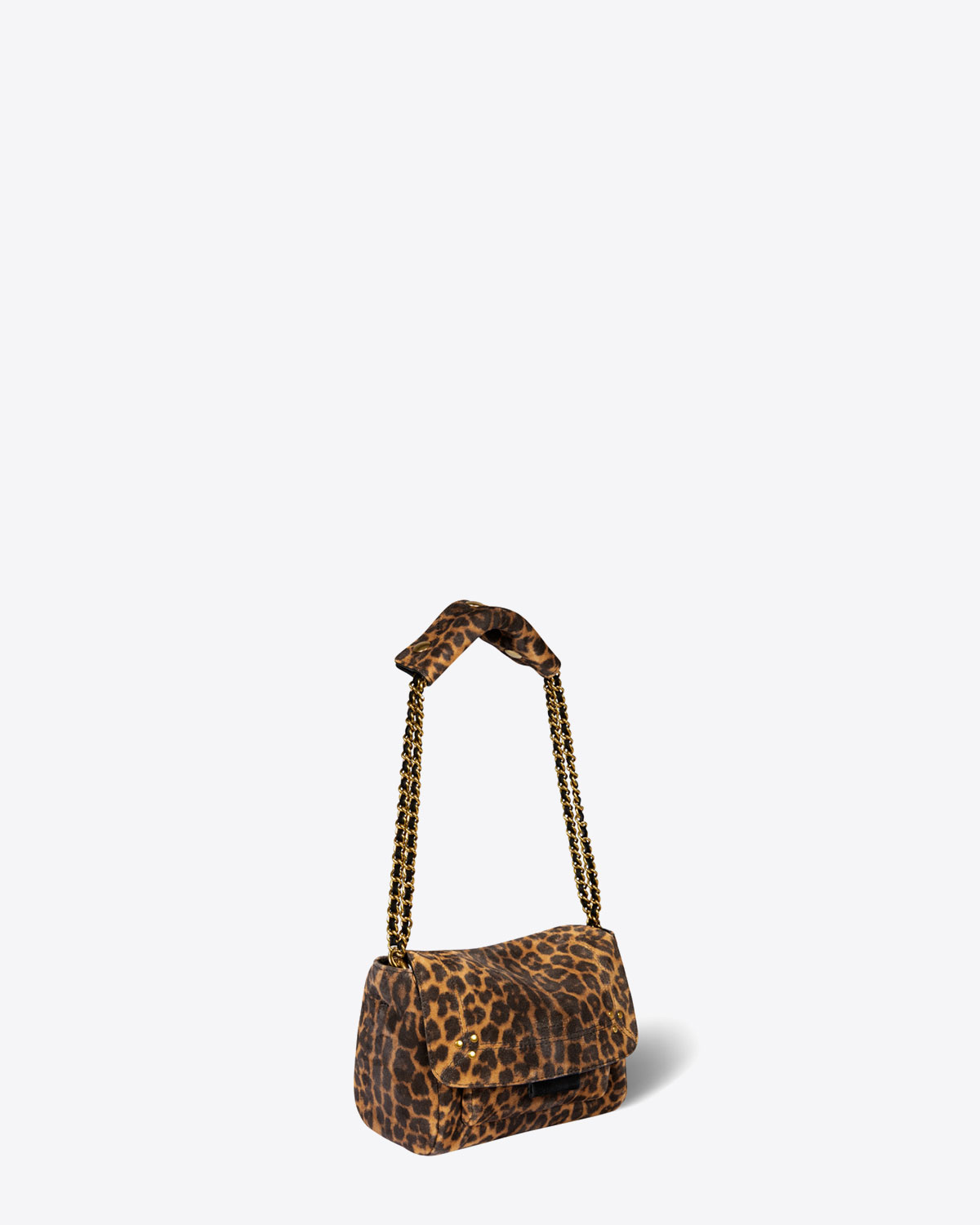 Mini-sac Lulu S en cuir velours imprimé léopard Jérôme Dreyfuss. Porté court double chaine.