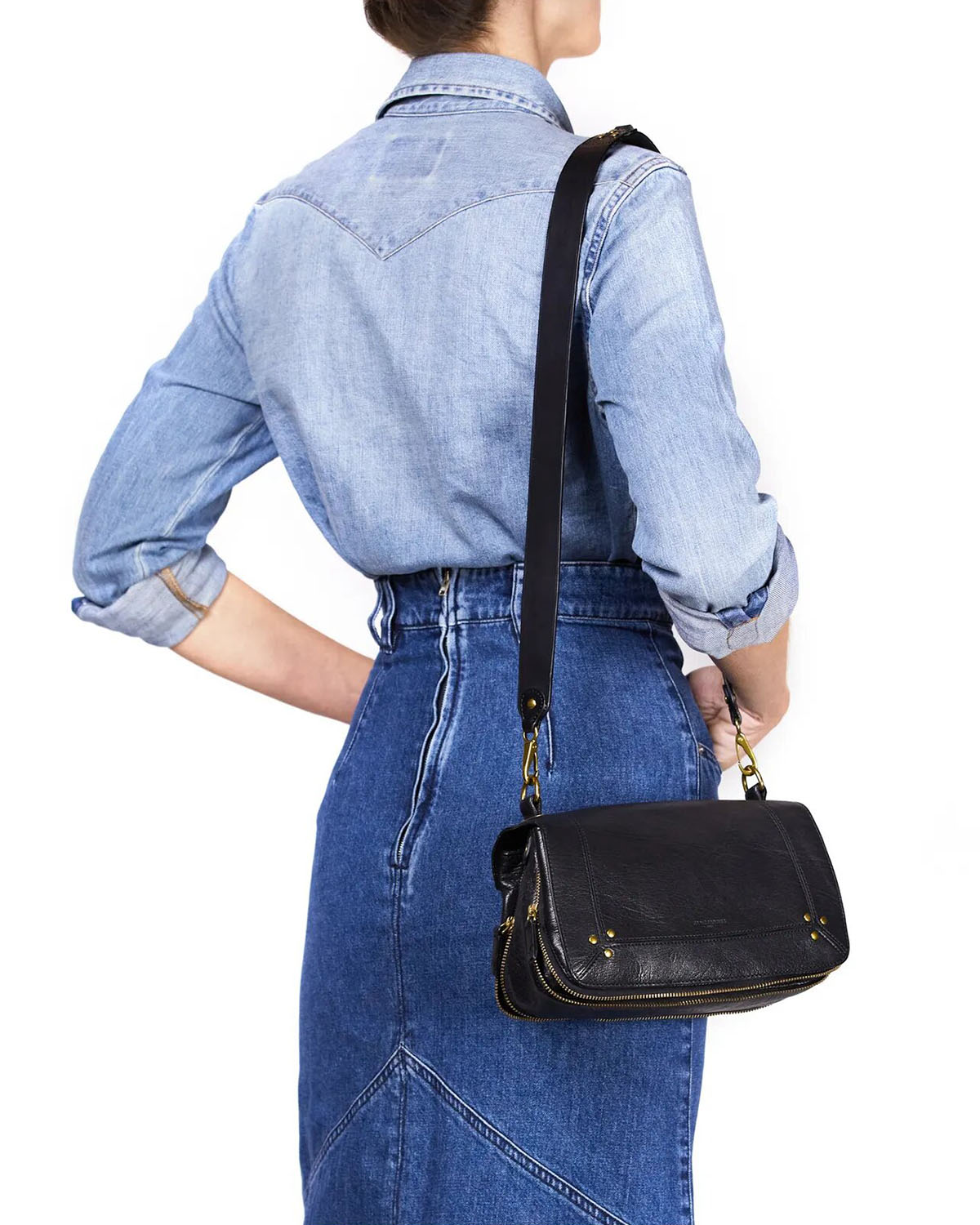 Image du produit Jérôme Dreyfuss Bandoulière Simple – Cuir Vachette Noir Brass - 2