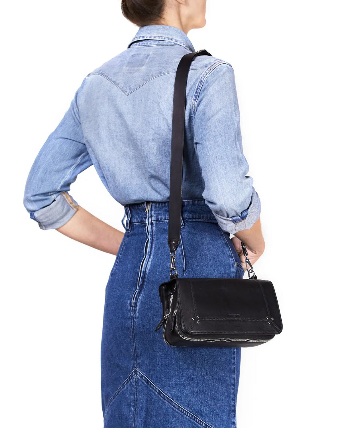 Image du produit Jérôme Dreyfuss Bandoulière Simple – Cuir Vachette Noir Silver - 2