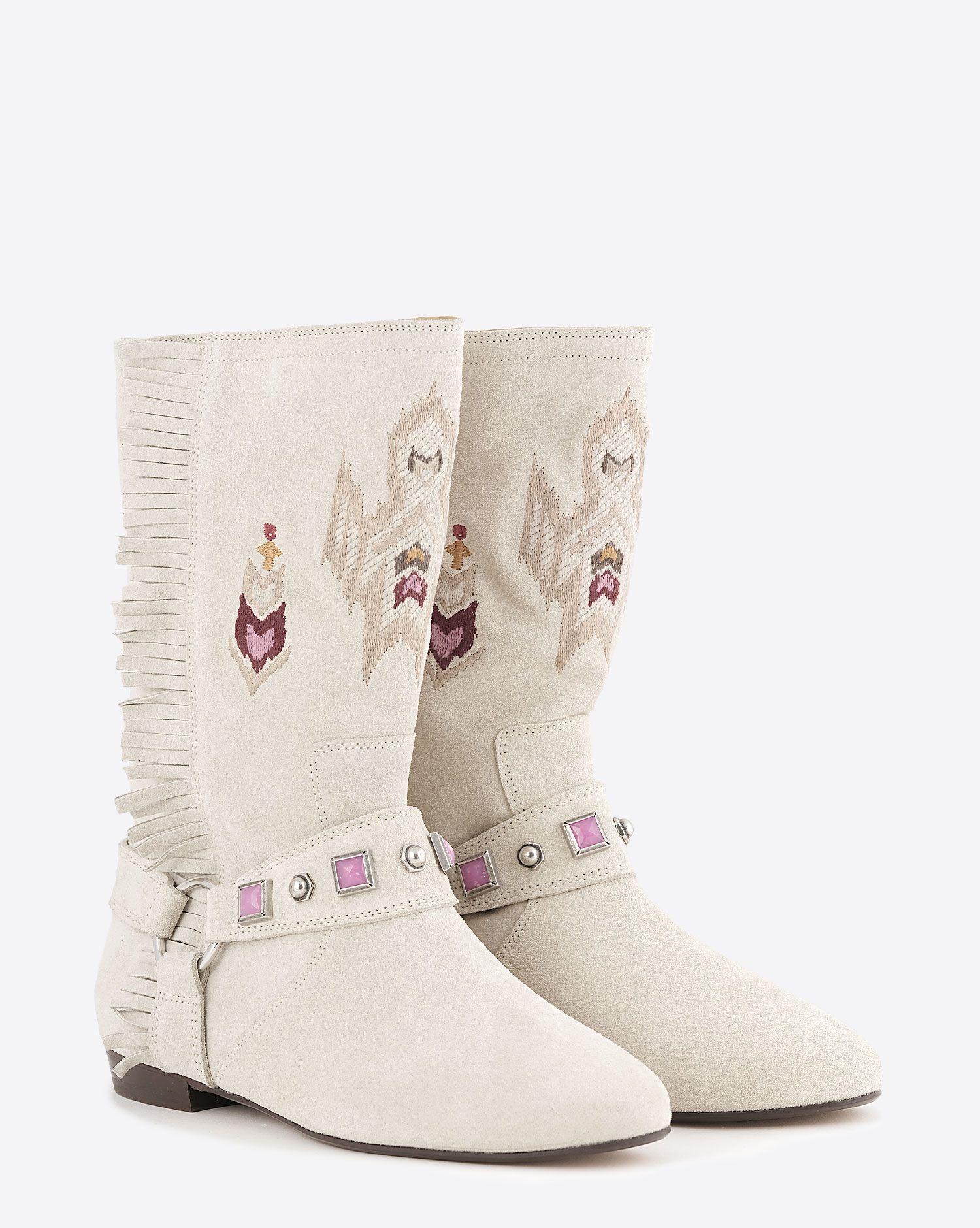 Bottes montantes Siani Isabel Marant en cuir suédé blanc. Vue face.