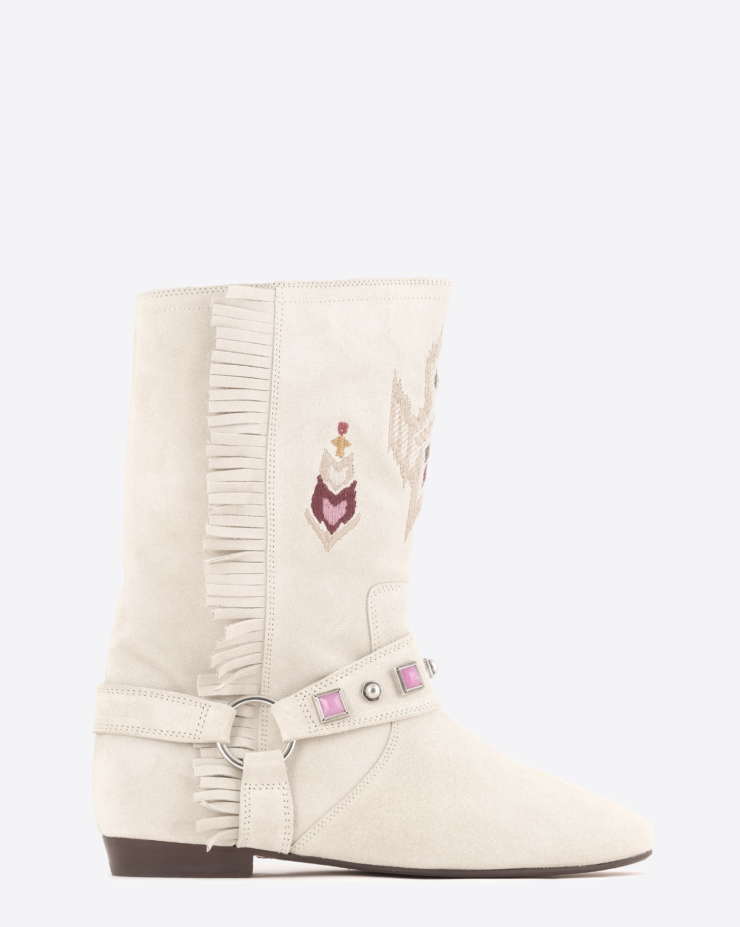 Bottes montantes Siani Isabel Marant en cuir suédé blanc. Vue profil. 