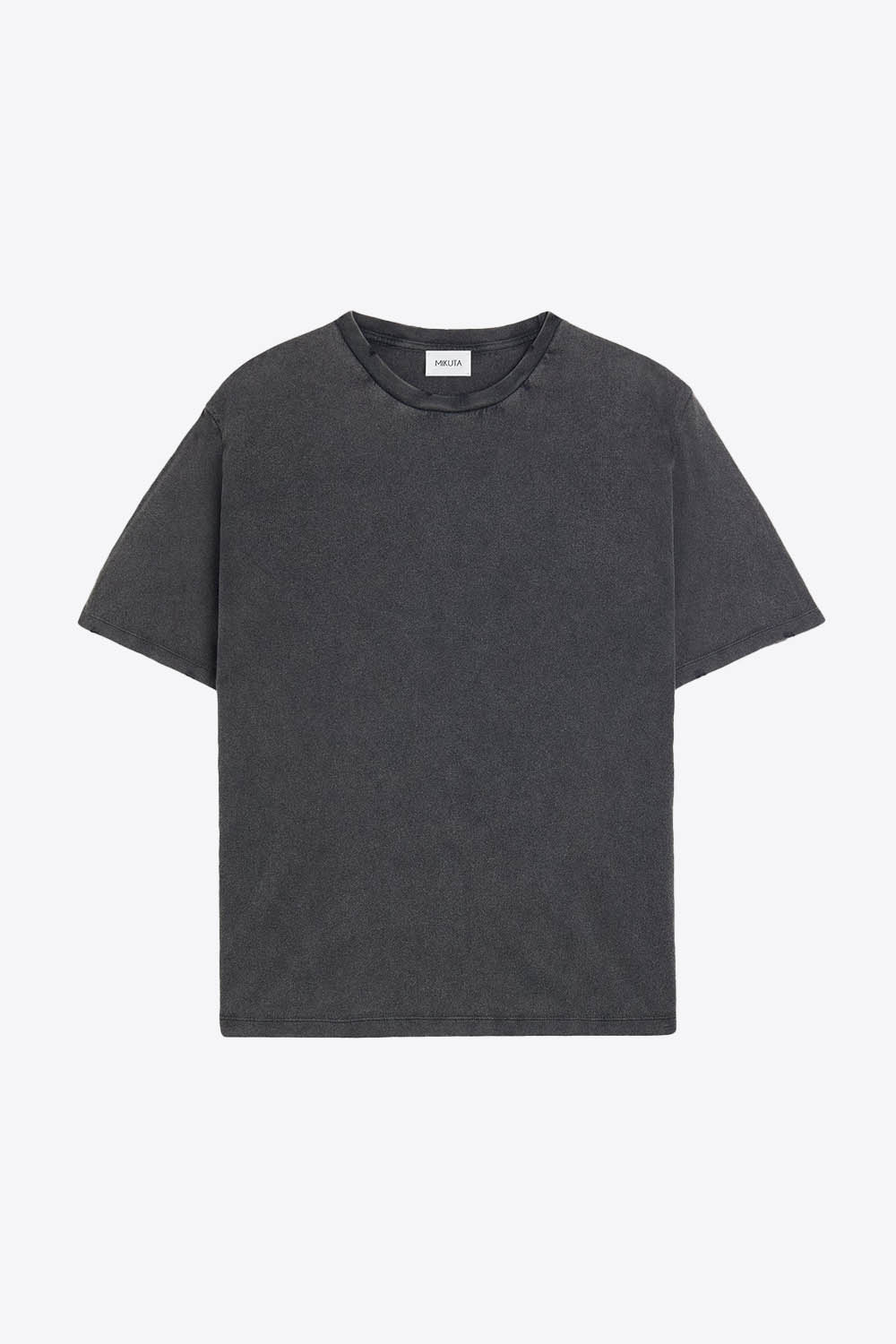 Tee-shirt manches courtes Mikuta en coton vintage anthracite. Vue face. 