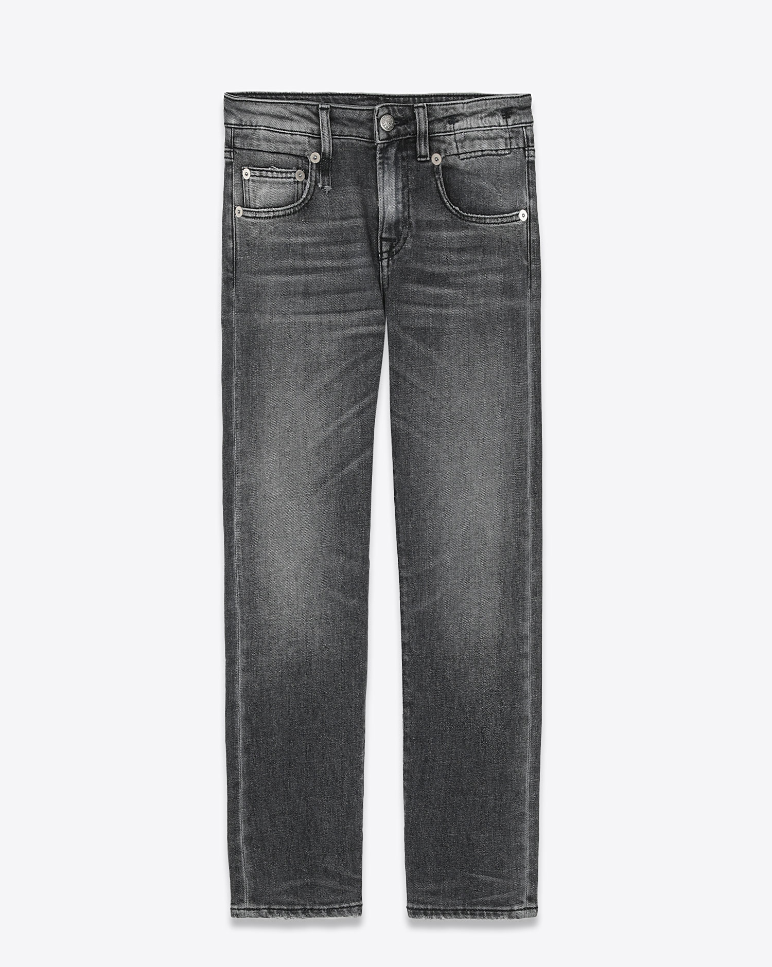 Jean taille basse skinny gris délavé Boy Straight Vintage Grey R13 Denim. Face.