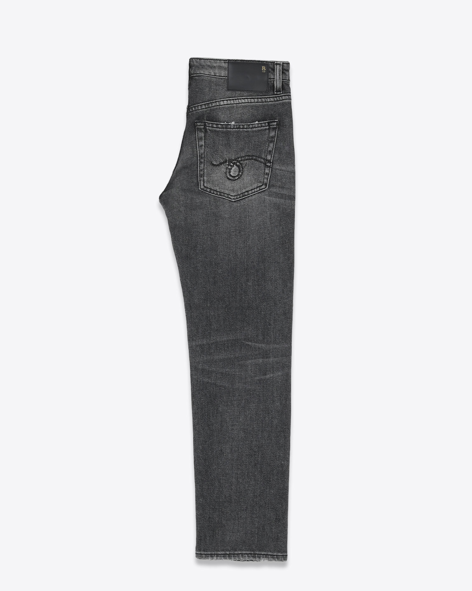 Jean taille basse skinny gris délavé Boy Straight Vintage Grey R13 Denim. Profil.