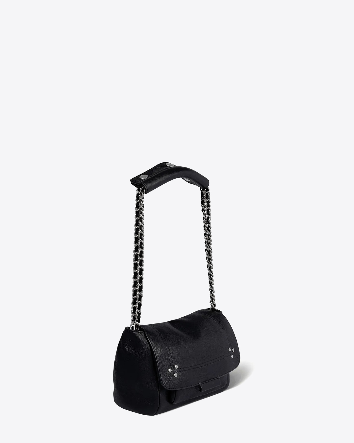 Sac bandoulière chaine cuir de veau noir silver Jérôme Dreyfuss. 