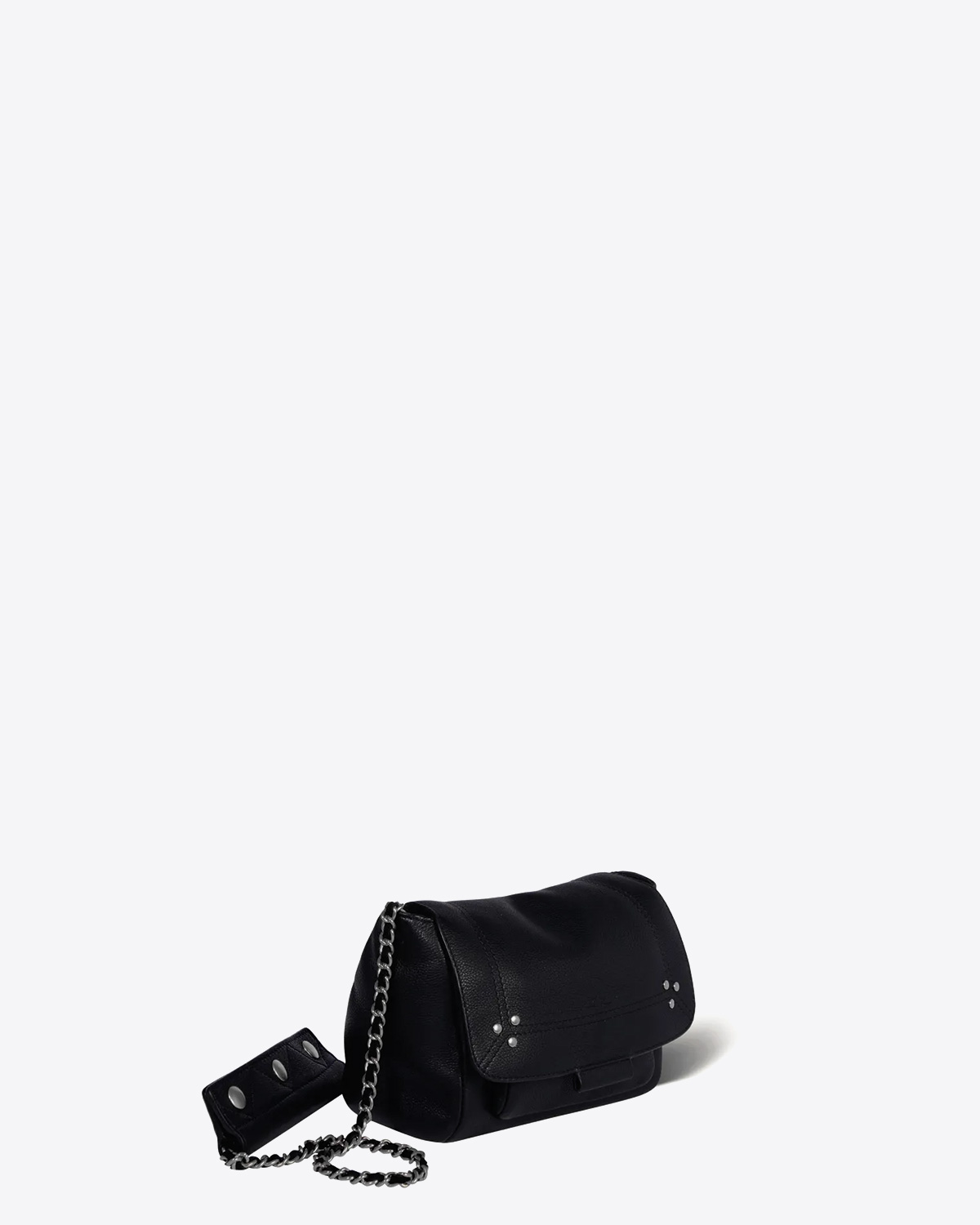 Sac bandoulière chaine cuir de veau noir silver Jérôme Dreyfuss. 