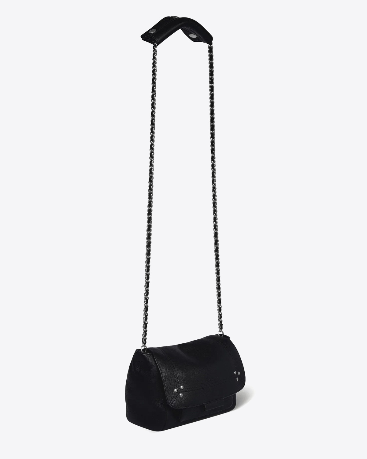 Sac bandoulière chaine cuir de veau noir silver Jérôme Dreyfuss. 