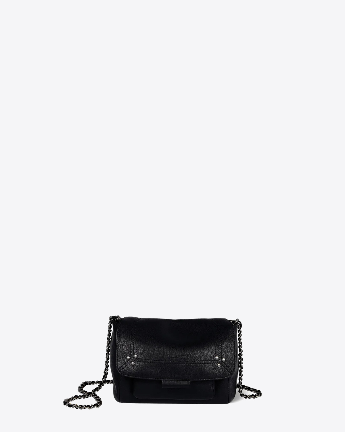 Sac bandoulière chaine cuir de veau noir silver Jérôme Dreyfuss. 