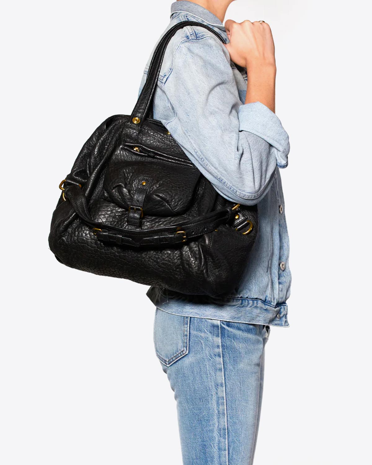 Cabas Billy M agneau bubble noir Jérôme Dreyfuss. Profil.