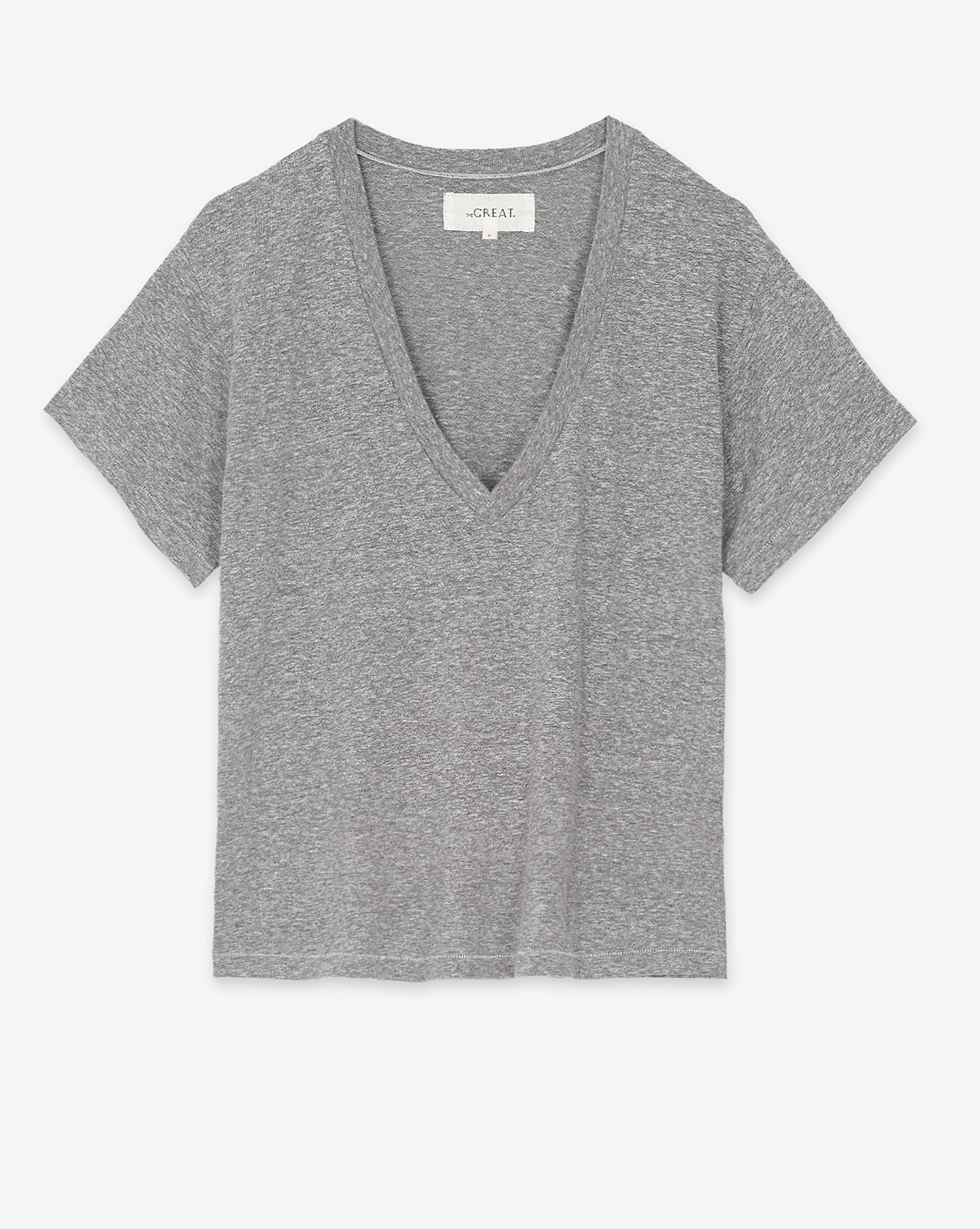 Tee-shirt manches courtes V Neck The Great gris. Vue face. 